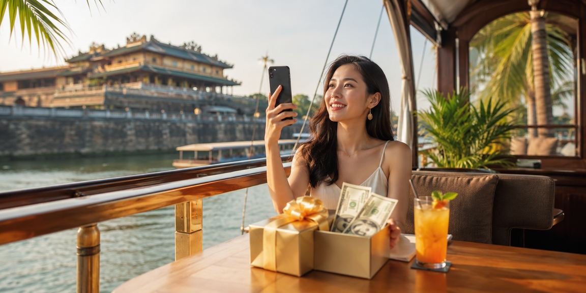 Người dùng Huế kiểm tra checklist ưu đãi casino mobile tại quán cà phê